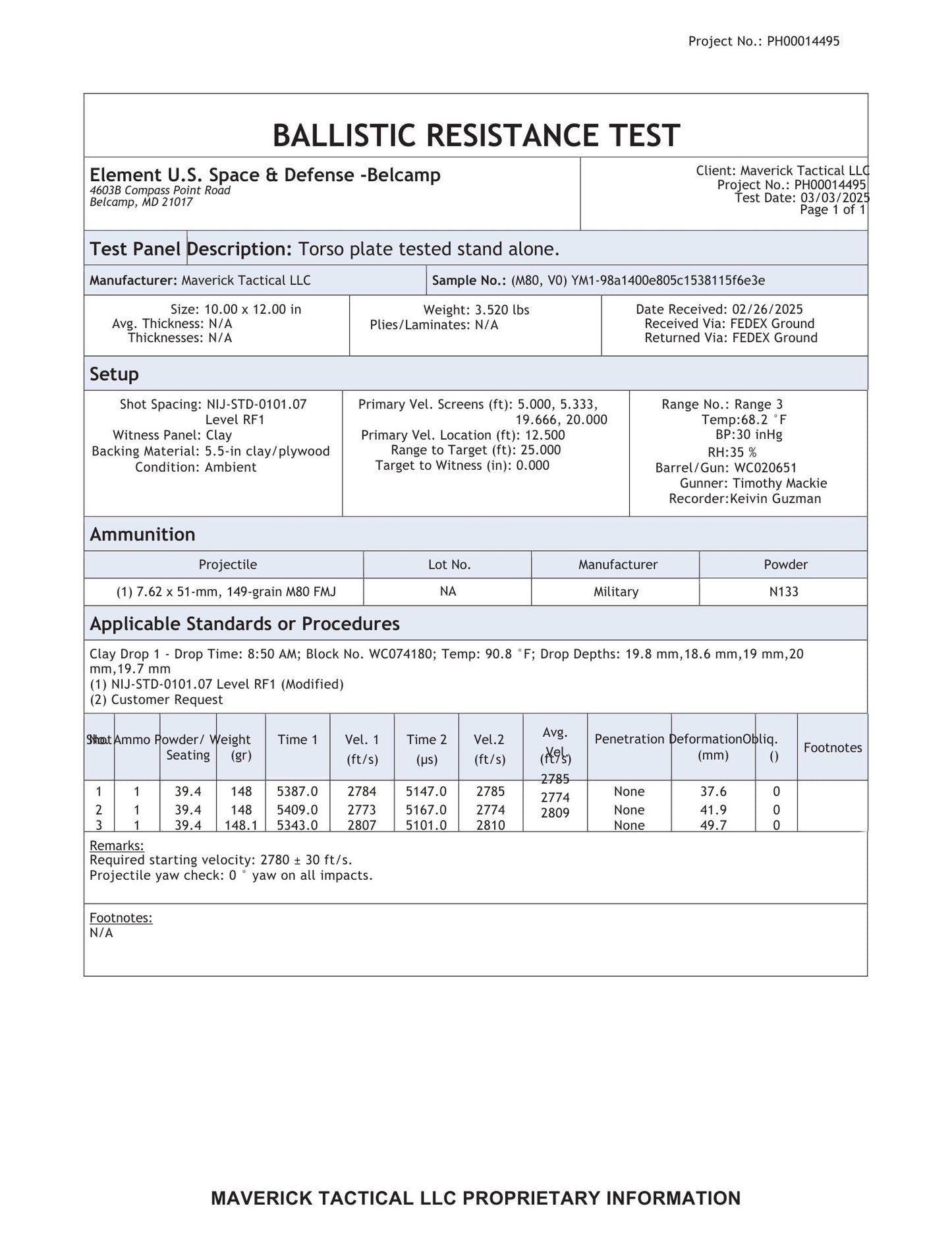YM1 or YL1 Body Armor Plate (Level RF1 / III)